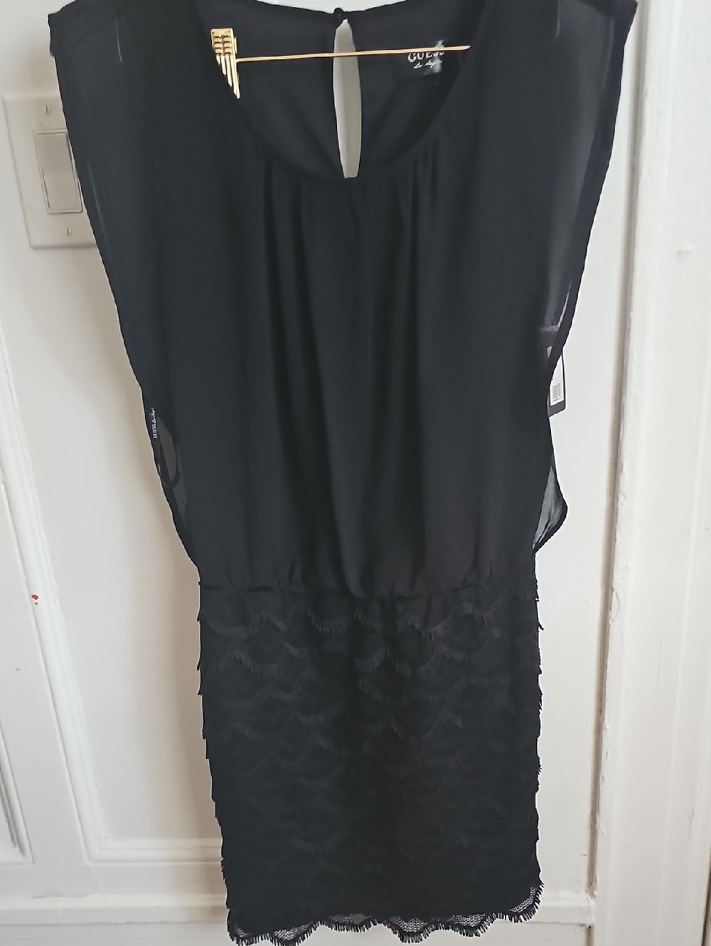 Guess Black Lace-Overlay Mini Dress